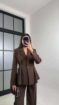 Kahve Vatkalı Astarlı Ceket Beli Lastikli Pantolon Premium Takım GAUS-00982GAUSTAKIMGAUS-00982