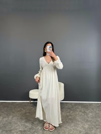 Sanya Gofre Astarlı Kuşaklı Uzun Elbise GausELBİSEGU004629