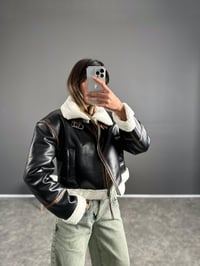 Jaden Siyah Deri Kürklü Biker Mont GausMONTGU002766