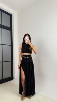 Siyah Sandy Kumaş Yırtmaçlı Etek Crop Takım GAUS-0049GAUSSuitsGAUS-0049
