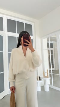 Krem Çift Fermuarlı Hırka Beli Lastikli Pantolon İkili Yumuşak Kumaş Premium Takım GAUS-02303GAUSTAKIMGAUS-02303