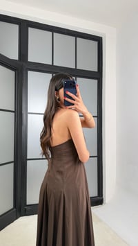 Acı Kahve Boyundan Bağlamalı Tencel Elbise GAUS-01516GAUSELBİSEGAUS-01516