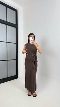 Kahve Etekli Pantolon Sıfır Kol Triko Takım Gaus00399GausTAKIMGU1001936