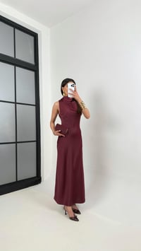 Mürdüm Yaka Drapeli Saten Elbise Gaus00364GausELBİSEGU1001877