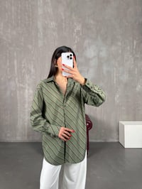 Haki Kahve Çizgili V Yaka Gömlek Gaus00154GausGÖMLEKGU1001357