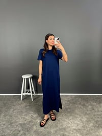 Minu Lacivert Salaş Yırtmaçlı Bisiklet Yaka ElbiseGausELBİSEGU008149