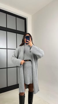 Gri Şal Detaylı Hırka Kazak Beli Lastikli Etek Triko Takım GAUS-01039GAUSTAKIMGAUS-01039