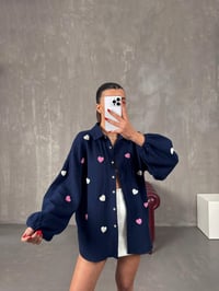 Softi Lacivert Kalp Punç İşlemeli Pinterest Tasarım Müslin GömlekGausGÖMLEKGU100606