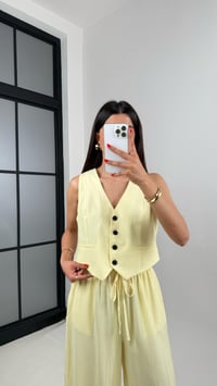 Sarı Astarlı Yelek Balon Pantolon Çilek Kumaş Takım Gaus00501GausTAKIMGU1002175
