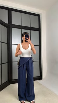 Lacivert Bandana Detaylı Tencel Pantolon GAUS-01424GAUSPANTOLONGAUS-01424