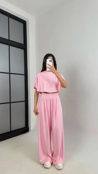 Pembe Crop Beli Lastikli Palazzo Eşofman İkili Modal Kumaş Takım GAUS-01219GAUSTAKIMGAUS-01219