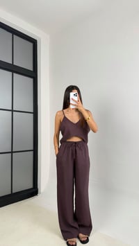 Mürdüm Ayarlanabilir Askılı Bluz Beli Lastikli Pantolon Tencel Takım GAUS-0015GAUSTAKIMGAUS-0015