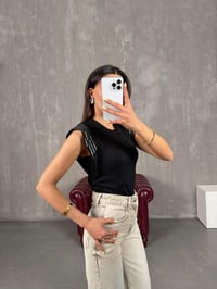 Siyah Kolu Taşlı Basic Tshirt Gaus00111GausTSHIRTGU1001243