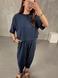Lacivert Bisiklet Yaka Tshirt Pantolon Basic Yıkamalı Modal Takım Gaus00143GausTAKIMGU1001333