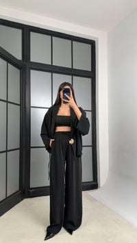 Siyah Premıum Toka Detaylı Yandan Bağlamalı Beli Lastikli Pantolon Tencel Takım GAUS-01205GAUSSuitsGAUS-01205