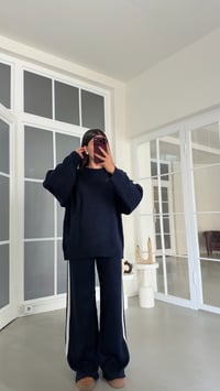 Lacivert Şerit Detaylı Kazak Beli Lastikli Pantolon İkili Triko Takım GAUS-02239GAUSTAKIMGAUS-02239