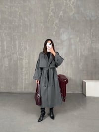 Telsa Antrasit Kuşaklı Poliviskon Astarlı Premium Trençkot GausKABANGU100771