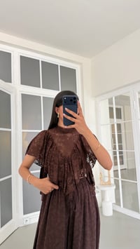 Kahve Fırfır Detaylı Crop Bluz GAUS-01741GAUSBLUZGAUS-01741