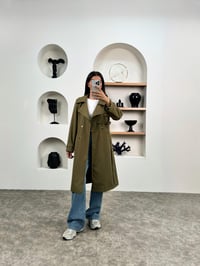 Hana Haki Premium Kemerli Astarlı Muadil TrençkotGausKABANGU0090353