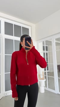 Kırmızı Çift Fermuarlı Triko Hırka GAUS-02141GAUSCardiganGAUS-02141