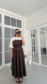 Kahve TWST Model Beli Lastikli Bluz Etek İkili Takım GAUS-01768GAUSTAKIMGAUS-01768