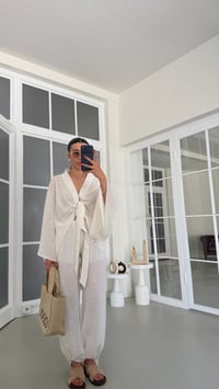 Ekru Pul Detaylı Kimono Beli Lastikli Şalvar Pantolon İkili Premium Takım GAUS-01857GAUSSuitsGAUS-01857