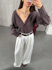 Beyaz Kemerli Bol Paça Pantolon Gaus00076GausPANTOLONGU1001179