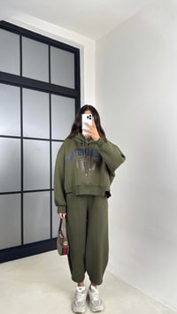 Haki Kapüşonlu Sweatshirt Beli Lastikli Pantolon 3 İplik Şardonlu Takım GAUS-00530GAUSTAKIMGAUS-00530