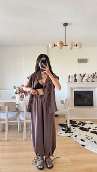 Kahve Yelek Beli Lastikli Şalvar Pantolon İkili Modal Takım GAUS-01652GAUSSuitsGAUS-01652