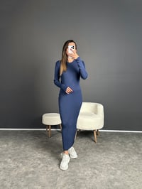 Alone Mavi Maxi Triko ElbiseGausELBİSEGU002405
