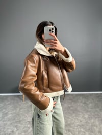 Jaden Kahve Deri Kürklü Biker MontGausMONTGU002767