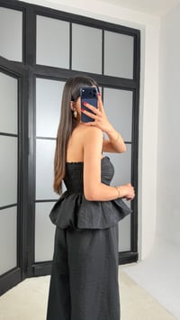 Siyah Balon Bluz Beli Lastikli Şalvar Pantolon İkili Premium Takım GAUS-01569GAUSTAKIMGAUS-01569