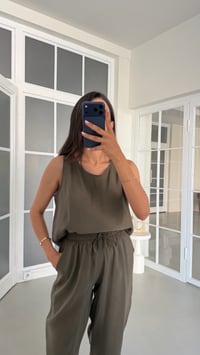 Haki Bluz Beli Lastikli Pantolon İkili Tencel Takım GAUS-01769GAUSTAKIMGAUS-01769
