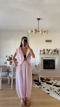 Pembe Kapüşonlu Yelek Beli Lastikli Şalvar Pantolon İkili Takım GAUS-01653GAUSSuitsGAUS-01653