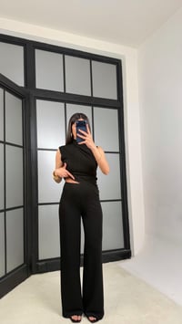 Siyah Sıfır Kol Bluz Beli Lastikli Pantolon Modal Takım GAUS-01348GAUSSuitsGAUS-01348