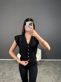 Siyah Omuz Katlamalı Yelek GausYELEKGU004361