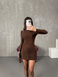 Sabrina Kahve Drapeli Vatkalı ElbiseGausELBİSEGU100128