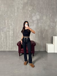 LO Çift Fermuarlı Siyah İspanyol Paça TaytGausTAYTGU00903924