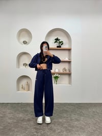 Anita Lacivert Üç İplik Şardonlu Baggy Alt Kapüşonlu Üst Eşofman TakımıGausTAKIMGU00903446