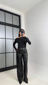 Siyah Geniş Paça Premium Deri Pantolon GAUS-00866GAUSPANTOLONGAUS-00866