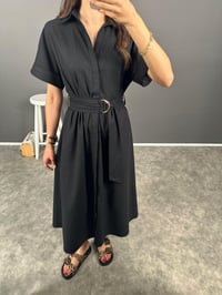 Lelia Siyah Kemerli Keten ElbiseGausELBİSEGU008281