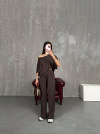 Kahve İnce Modal Kumaş Kısa Kol Muadil Basic Takım Gaus00197GausTAKIMGU1001463