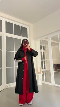 Siyah Kol Şeritli Astarlı Trençkot GAUS-02245GAUSTRENÇKOTGAUS-02245