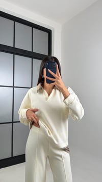 Ekru Gömlek Taş Detaylı Kazak Beli Lastikli Pantolon Örme Takım GAUS-00831GAUSTAKIMGAUS-00831