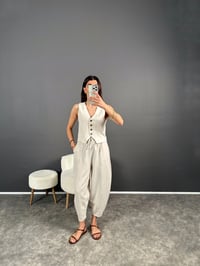 Bian Taş Yelekli Keten İkili Takım GausTAKIMGU007259