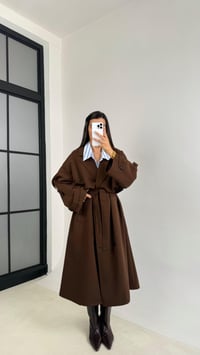 Kahve Kuşaklı Astarlı Cepli Premium Uzun Trençkot GAUS-00119GAUSTRENÇKOTGAUS-00119