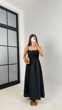 Siyah Ayarlanabilir Askılı Gipeli MD Muadil Tencel Elbise Gaus00617GausELBİSEGU1002444