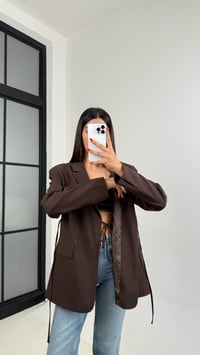 Kahve Astarlı Vatkalı Önden Bağlama Detaylı  Blazer Ceket GAUS-0068GAUS السترات  GAUS-0068