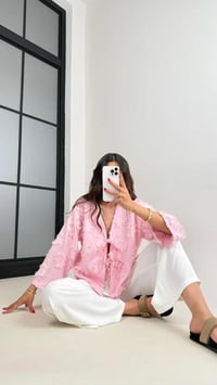 Açık Pembe Zenit Püskül Detaylı Bağlamalı Keten  Gömlek GAUS-01147GAUSGÖMLEKGAUS-01147