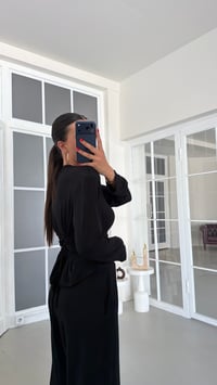 Siyah Vatkalı Beli Ayarlanabilir Bluz Beli Lastikli Pantolon İkili Takım GAUS-01872GAUSSuitsGAUS-01872